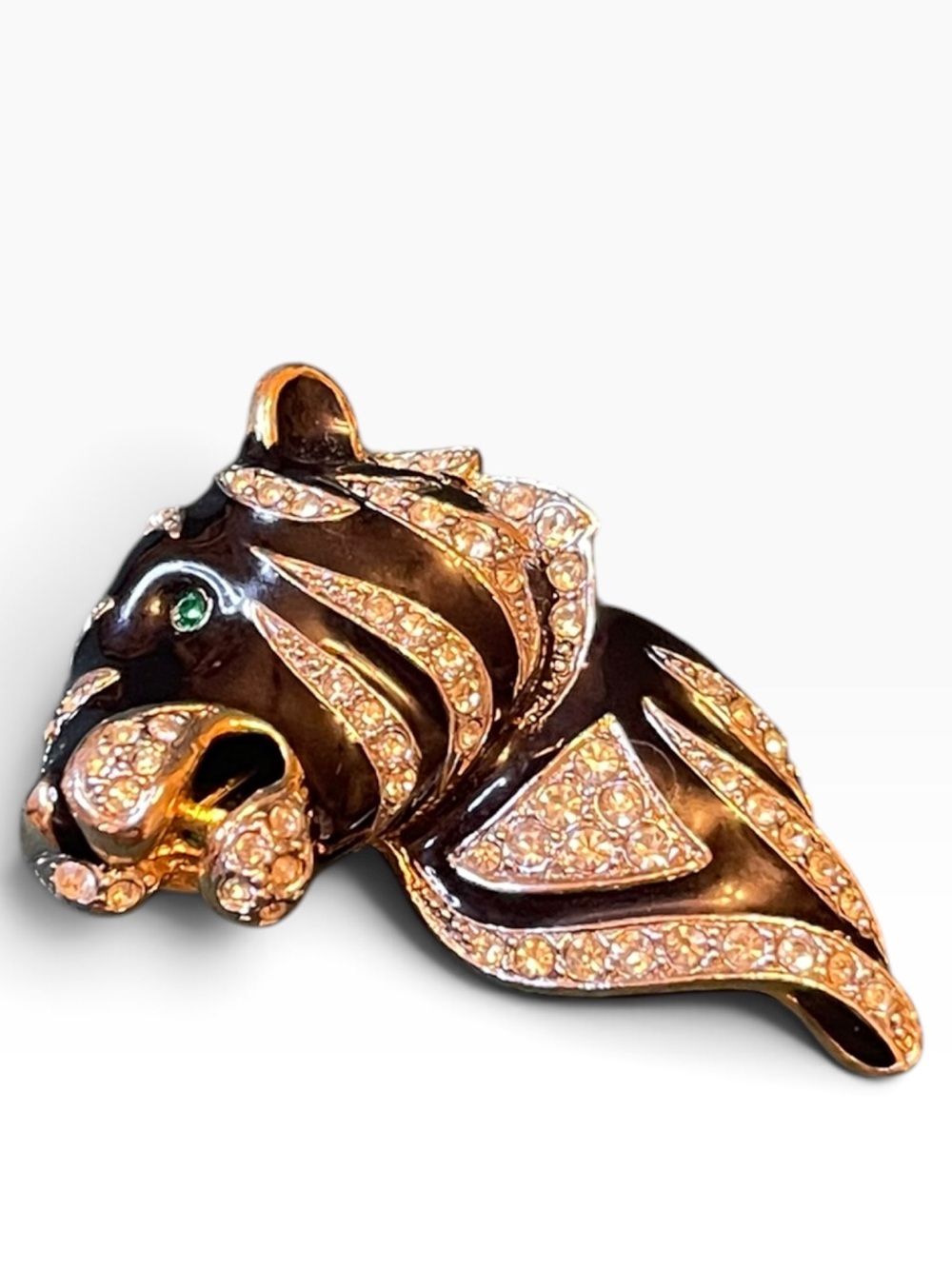 Vintage Gem-Craft Roaring Tiger Head Enamel & Rhinestone Brooch - Picture 5 of 12